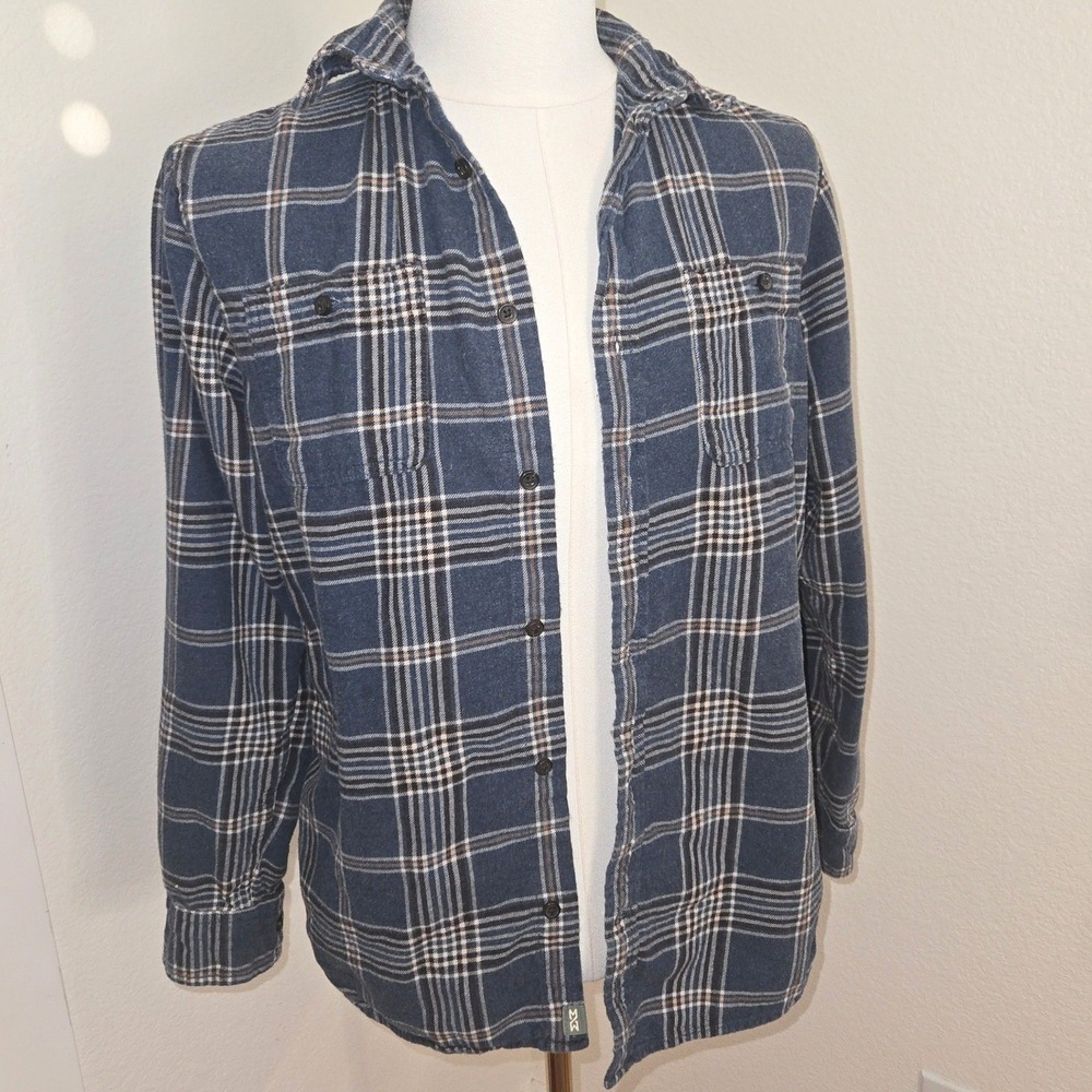 Mutual Weave Men's Medium Blue Plaid‎ Flannel Shirt Button Front 100% Cotton